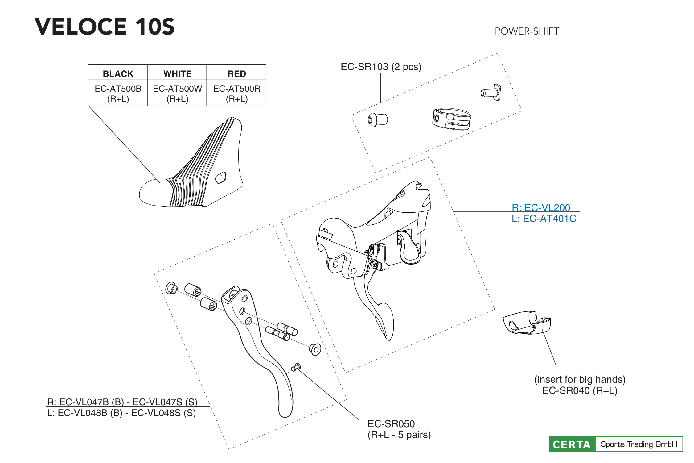 CERTA Sports Trading GmbH (Veloce 10s) CAMPAGNOLO Veloce Schaltkörper, links, 10s