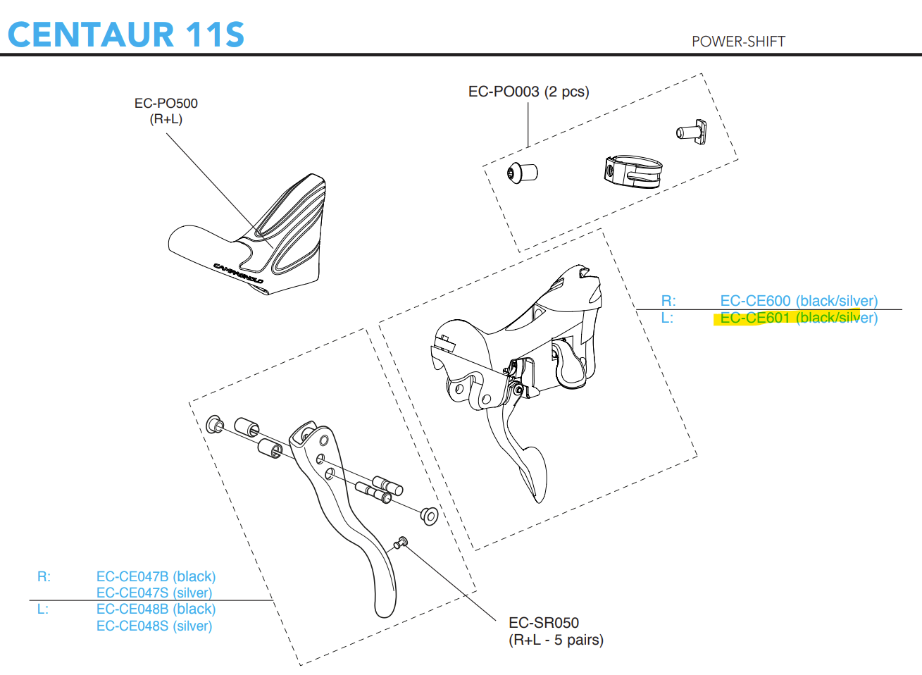 EC-CE601 CAMPAGNOLO Centaur Schaltkörper, links, 11s